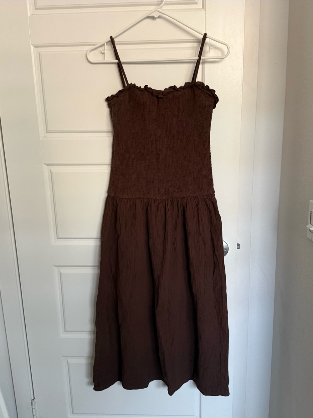 Things Between Brown Drop Waist Maxi Dress with Spaghetti Straps